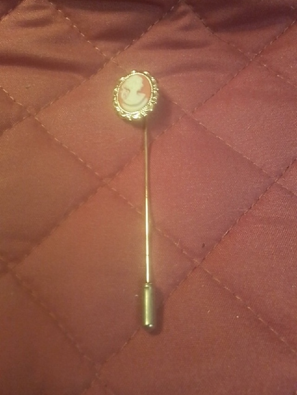 Gold Cameo Stick Pin - Pink Cameo Accent